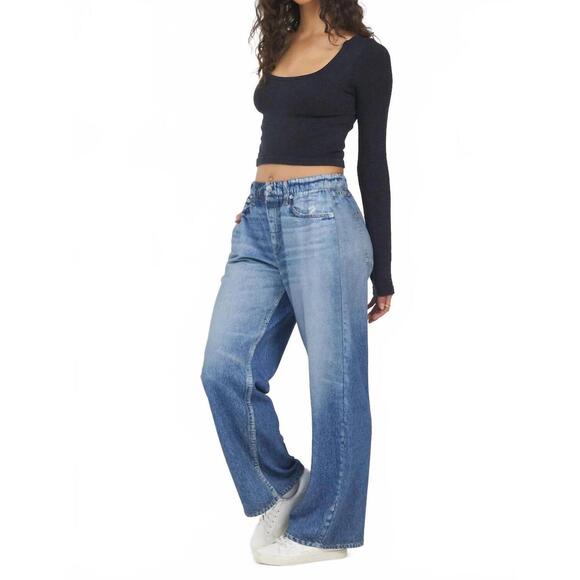 NEW VINTAGE HAVANA fleece wide leg pant in denim - Picture 3 of 5